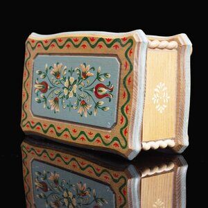 Vintage Reuge Swiss Musical Jewelry Box With Anri Hand-Painted Floral Design